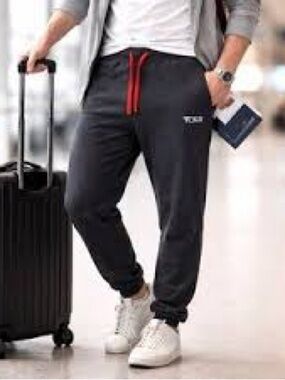 Tumi Men's Charcoal Joggers with Red Drawstring